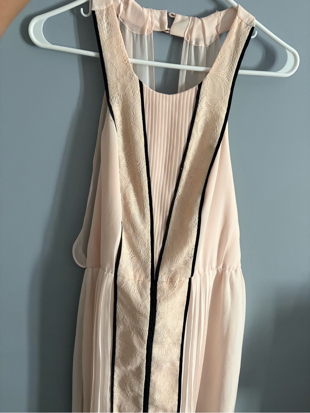BCBGeneration Blush Pink Pleated Dress with Black Trim